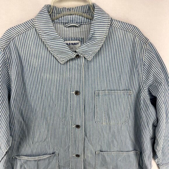 Old Navy Button Front Jean Jacket White/Blue Stripes Ladies Size‎ 2X NEW - Picture 7 of 11